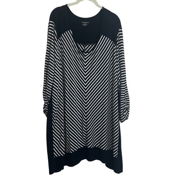 Catherines Womens Knit Tunic Size 4X Black White Striped 3Q Sleeves Scoop Neck - Picture 1 of 7